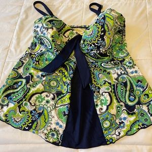 Women’s Fit 4u Navy Blue and Green Paisley Tankini Top Only